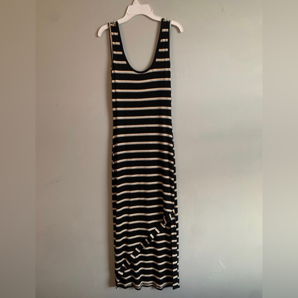 Fate Asymmetrical Striped Maxi Dress with Side Slit S